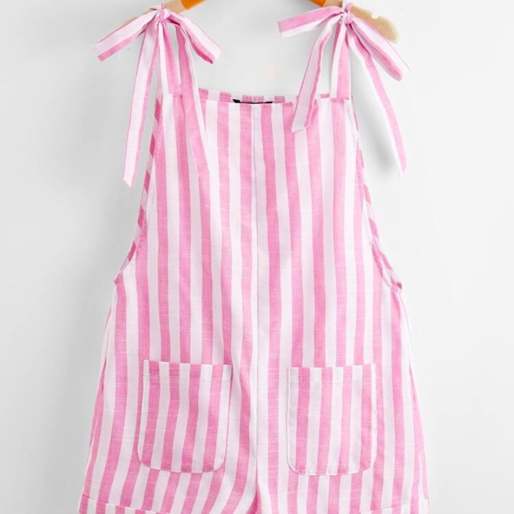 Pink and white striped romper